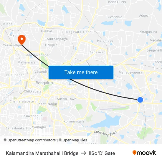 Kalamandira Marathahalli Bridge to IISc 'D' Gate map
