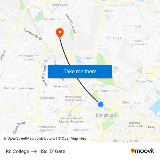 Rc College to IISc 'D' Gate map