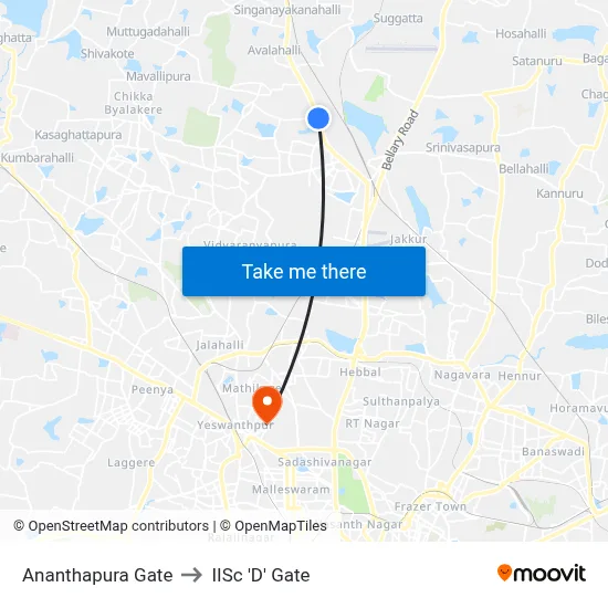Ananthapura Gate to IISc 'D' Gate map
