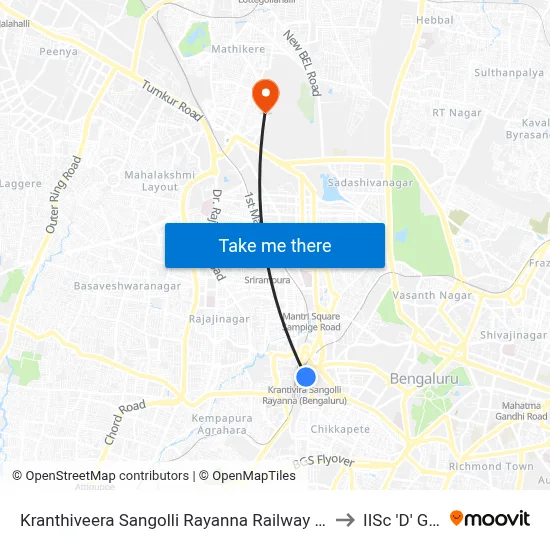 Kranthiveera Sangolli Rayanna Railway Station to IISc 'D' Gate map