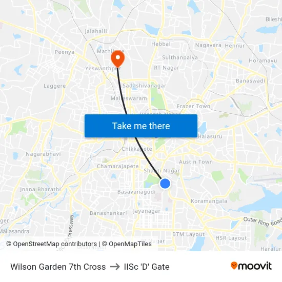 Wilson Garden 7th Cross to IISc 'D' Gate map