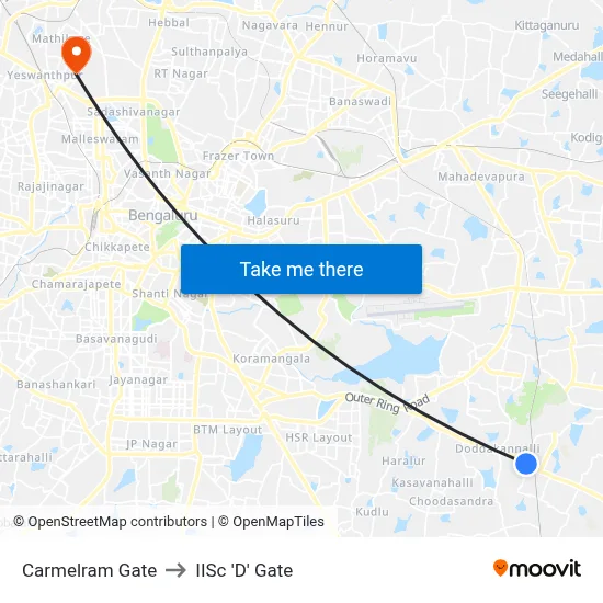 Carmelram Gate to IISc 'D' Gate map