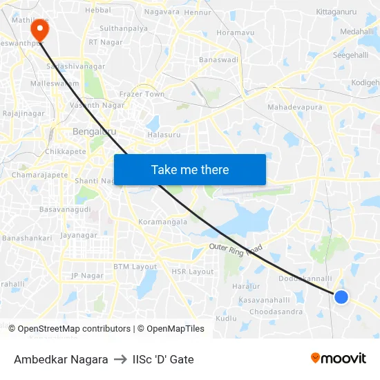 Ambedkar Nagara to IISc 'D' Gate map