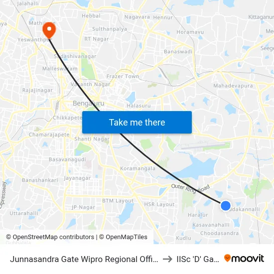 Junnasandra Gate Wipro Regional Office to IISc 'D' Gate map