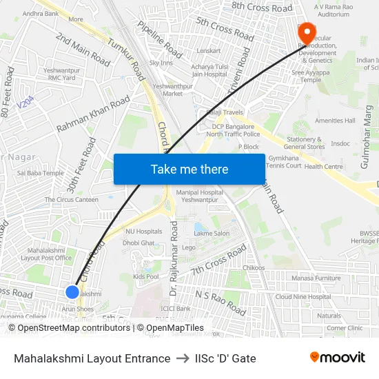 Mahalakshmi Layout Entrance to IISc 'D' Gate map
