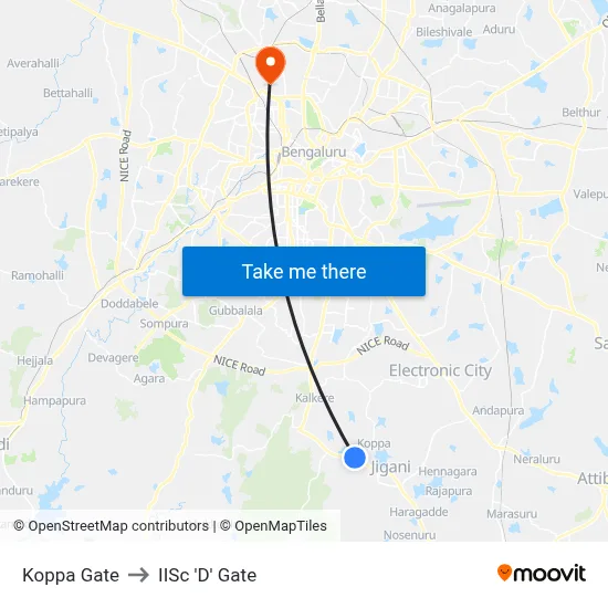 Koppa Gate to IISc 'D' Gate map