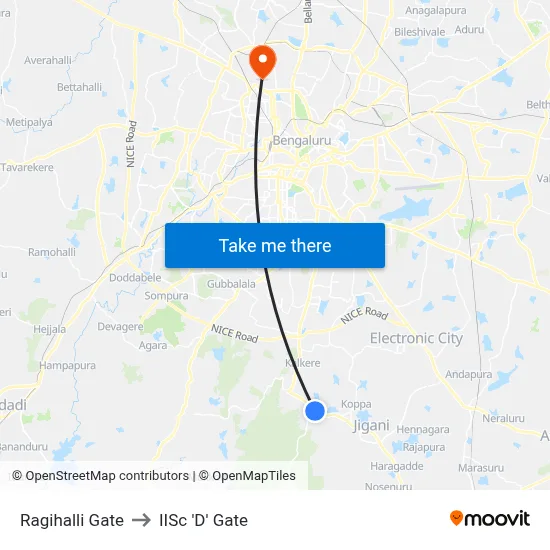 Ragihalli Gate to IISc 'D' Gate map