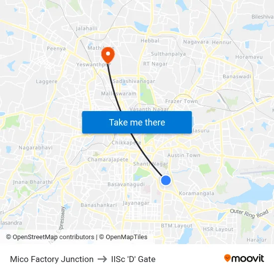 Mico Factory Junction to IISc 'D' Gate map