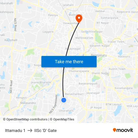 Ittamadu 1 to IISc 'D' Gate map