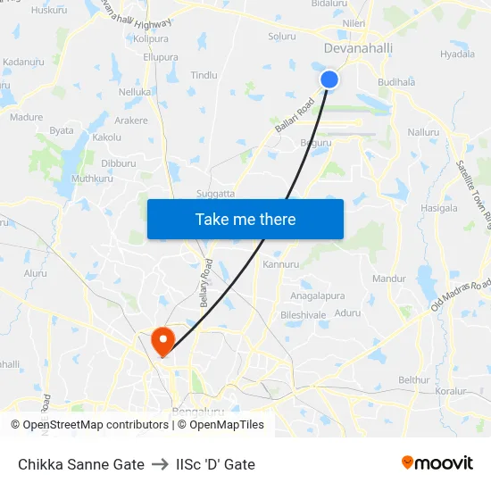 Chikka Sanne Gate to IISc 'D' Gate map