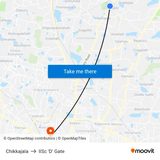 Chikkajala to IISc 'D' Gate map