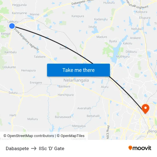 Dabaspete to IISc 'D' Gate map