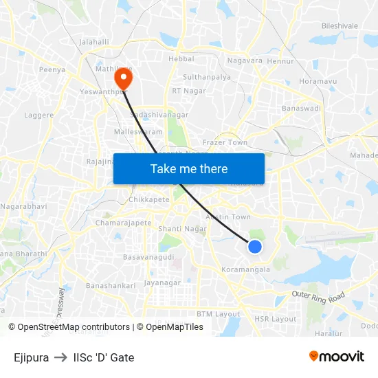 Ejipura to IISc 'D' Gate map