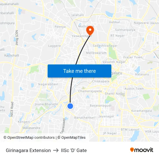Girinagara Extension to IISc 'D' Gate map