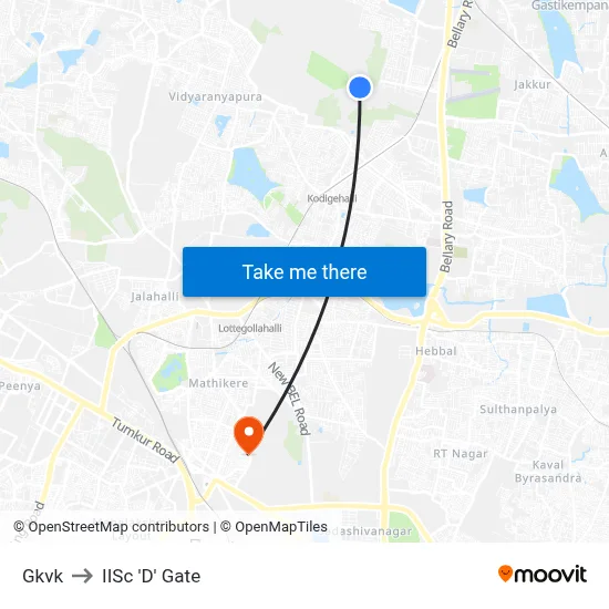 Gkvk to IISc 'D' Gate map