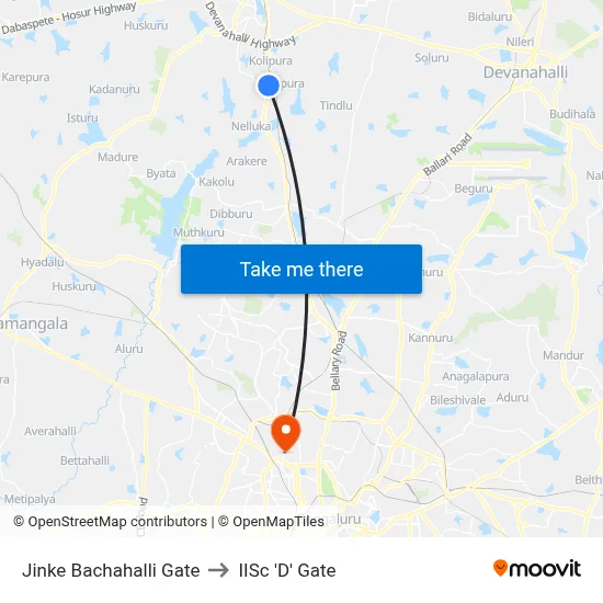 Jinke Bachahalli Gate to IISc 'D' Gate map