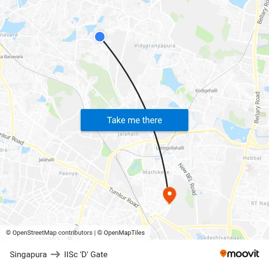 Singapura to IISc 'D' Gate map