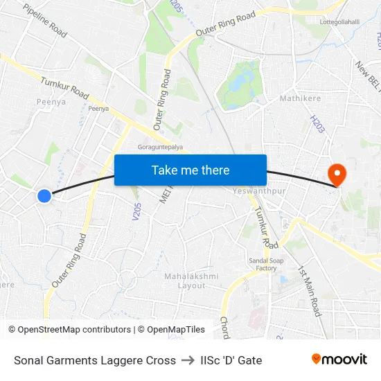 Sonal Garments Laggere Cross to IISc 'D' Gate map