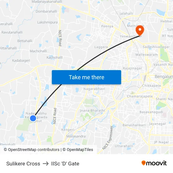 Sulikere Cross to IISc 'D' Gate map