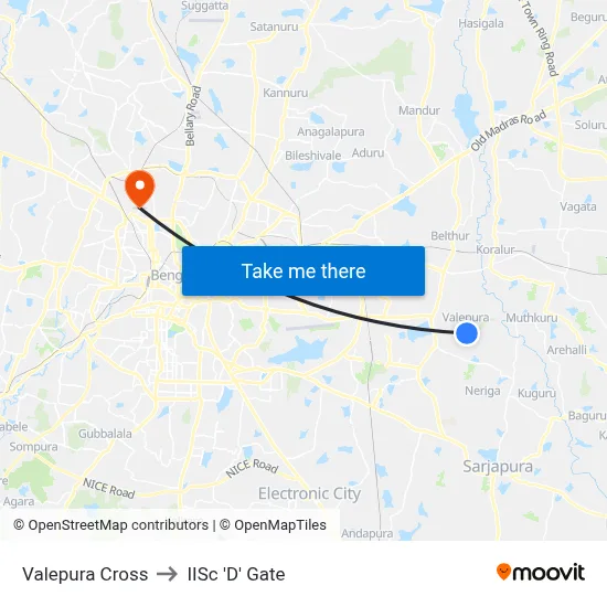 Valepura Cross to IISc 'D' Gate map
