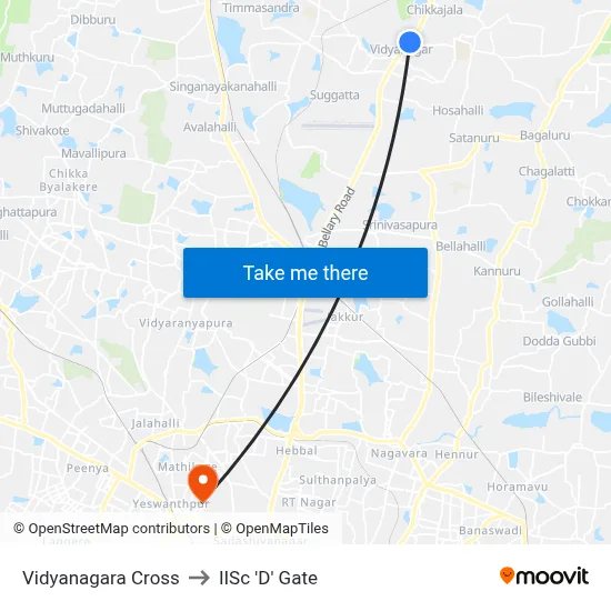 Vidyanagara Cross to IISc 'D' Gate map