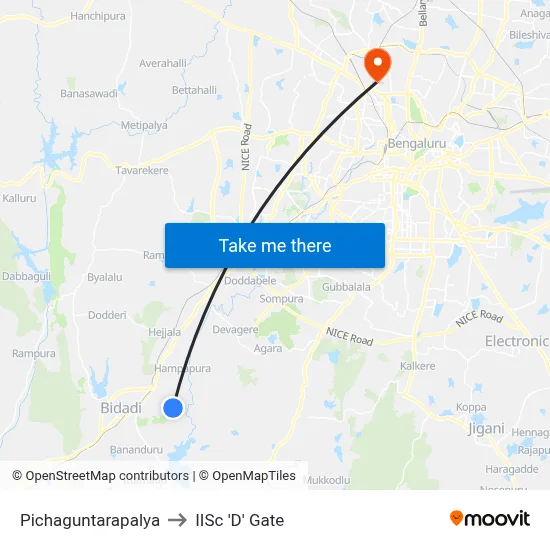 Pichaguntarapalya to IISc 'D' Gate map
