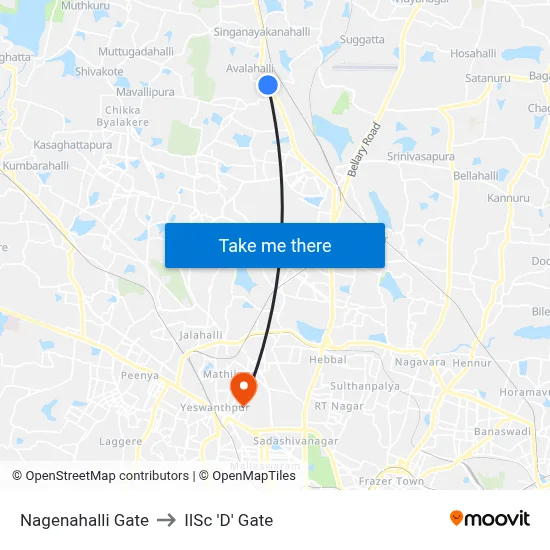 Nagenahalli Gate to IISc 'D' Gate map