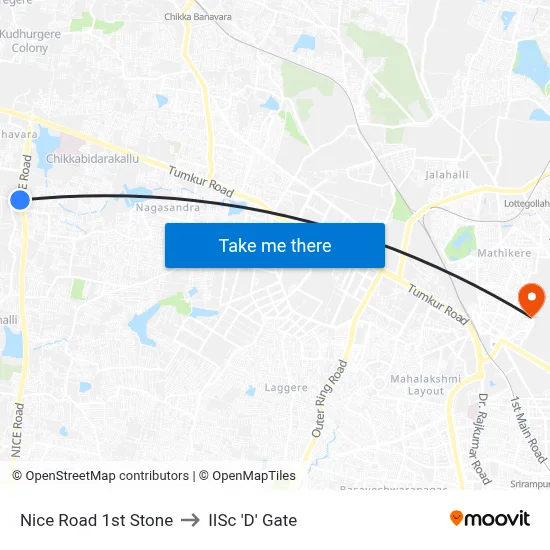 Nice Road 1st Stone to IISc 'D' Gate map