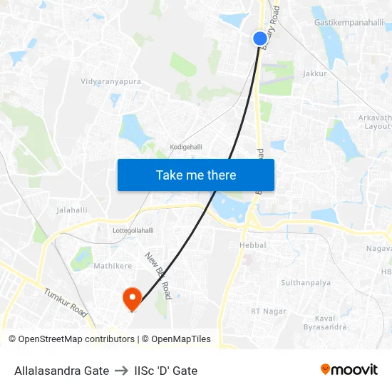 Allalasandra Gate to IISc 'D' Gate map