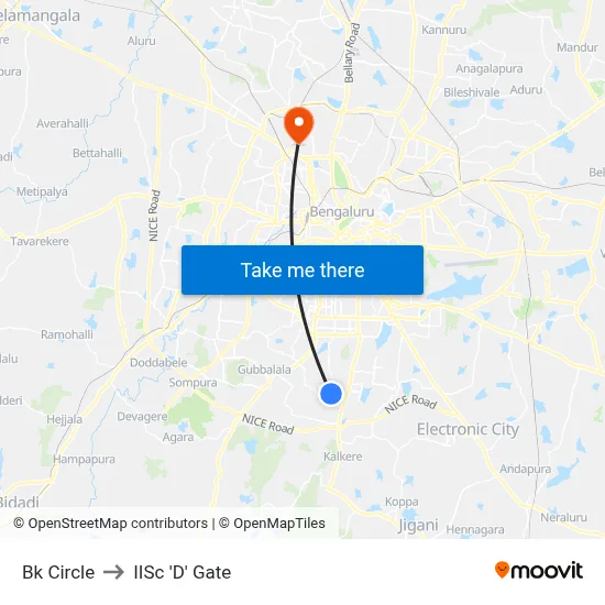 Bk Circle to IISc 'D' Gate map