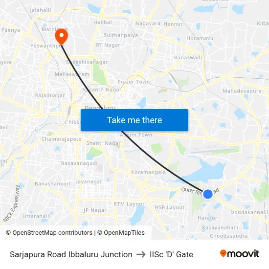 Sarjapura Road Ibbaluru Junction to IISc 'D' Gate map