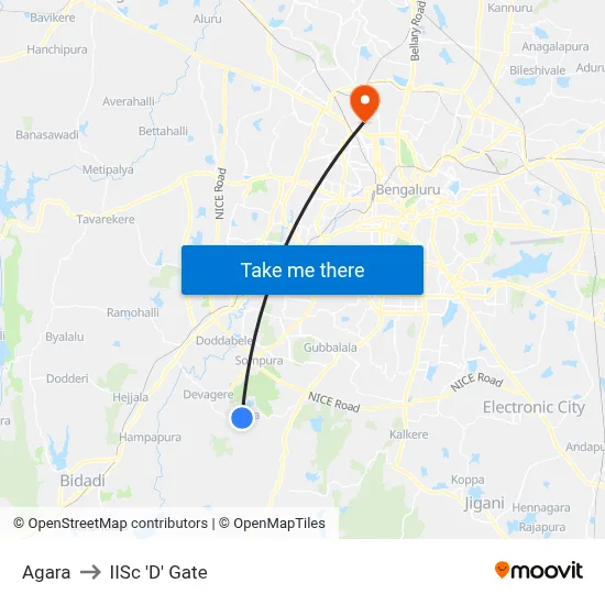Agara to IISc 'D' Gate map