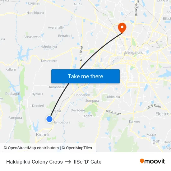 Hakkipikki Colony Cross to IISc 'D' Gate map