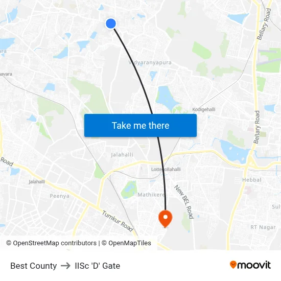 Best County to IISc 'D' Gate map