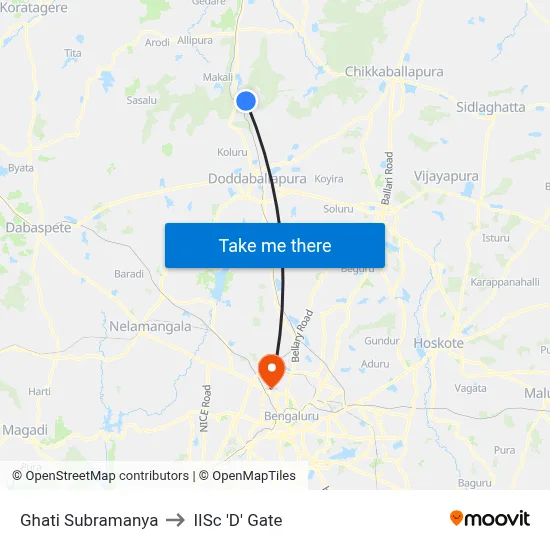 Ghati Subramanya to IISc 'D' Gate map