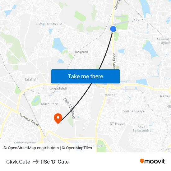 Gkvk Gate to IISc 'D' Gate map
