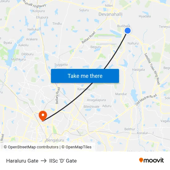 Haraluru Gate to IISc 'D' Gate map