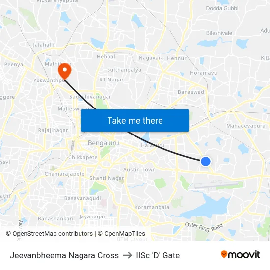 Jeevanbheema Nagara Cross to IISc 'D' Gate map