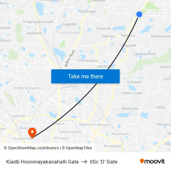 Kiadb Hoovinayakanahalli Gate to IISc 'D' Gate map