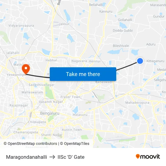 Maragondanahalli to IISc 'D' Gate map