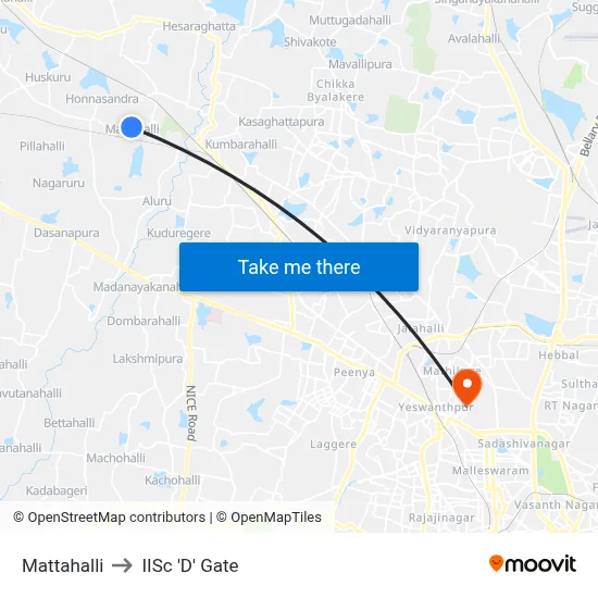 Mattahalli to IISc 'D' Gate map