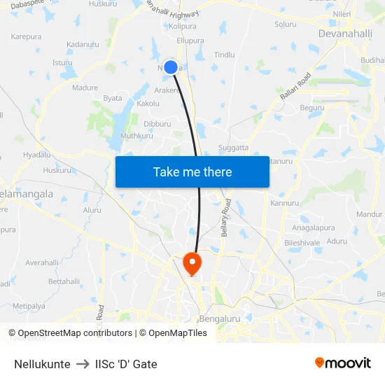 Nellukunte to IISc 'D' Gate map