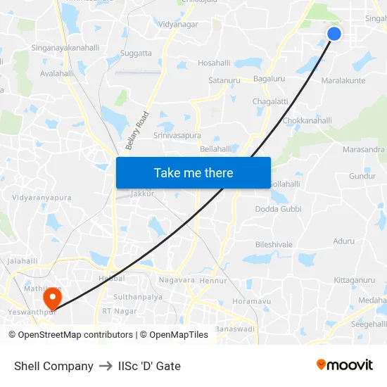 Shell Company to IISc 'D' Gate map
