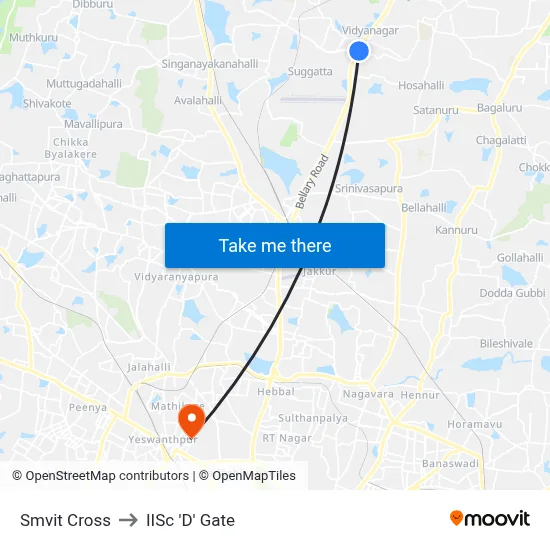 Smvit Cross to IISc 'D' Gate map