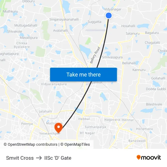 Smvit Cross to IISc 'D' Gate map