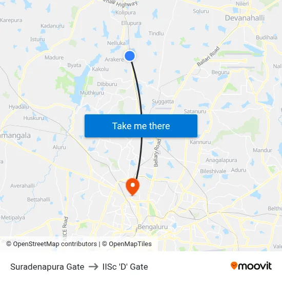 Suradenapura Gate to IISc 'D' Gate map