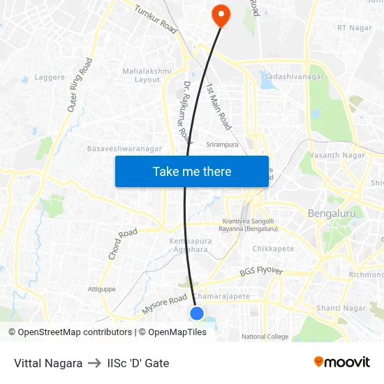 Vittal Nagara to IISc 'D' Gate map