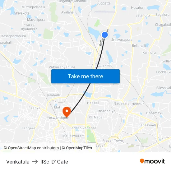 Venkatala to IISc 'D' Gate map