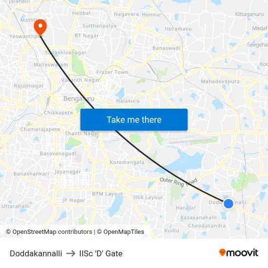 Doddakannalli to IISc 'D' Gate map