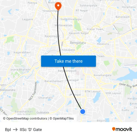 Bpl to IISc 'D' Gate map